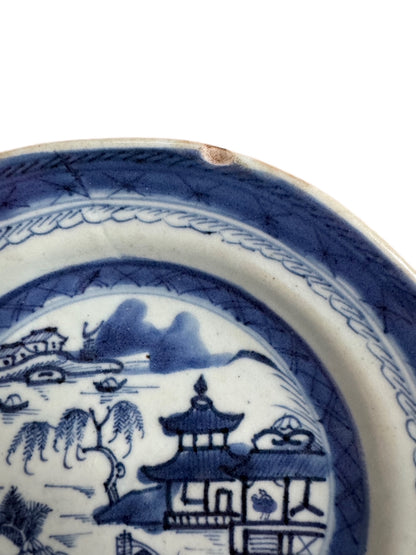 Antique Chinese Blue & White Canton Plate