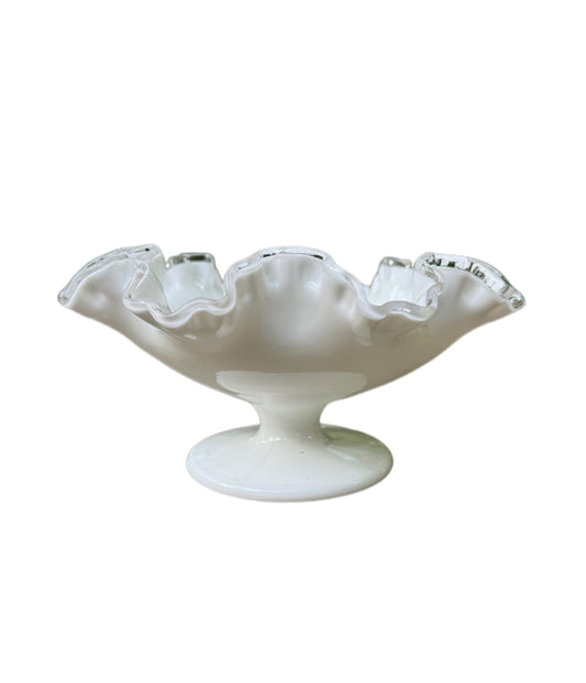 Fenton Silver Crest Ruffled Glass Pedestal Bowl