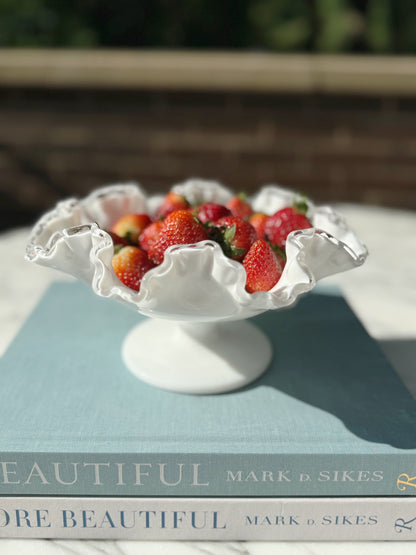 Fenton Silver Crest Ruffled Glass Pedestal Bowl