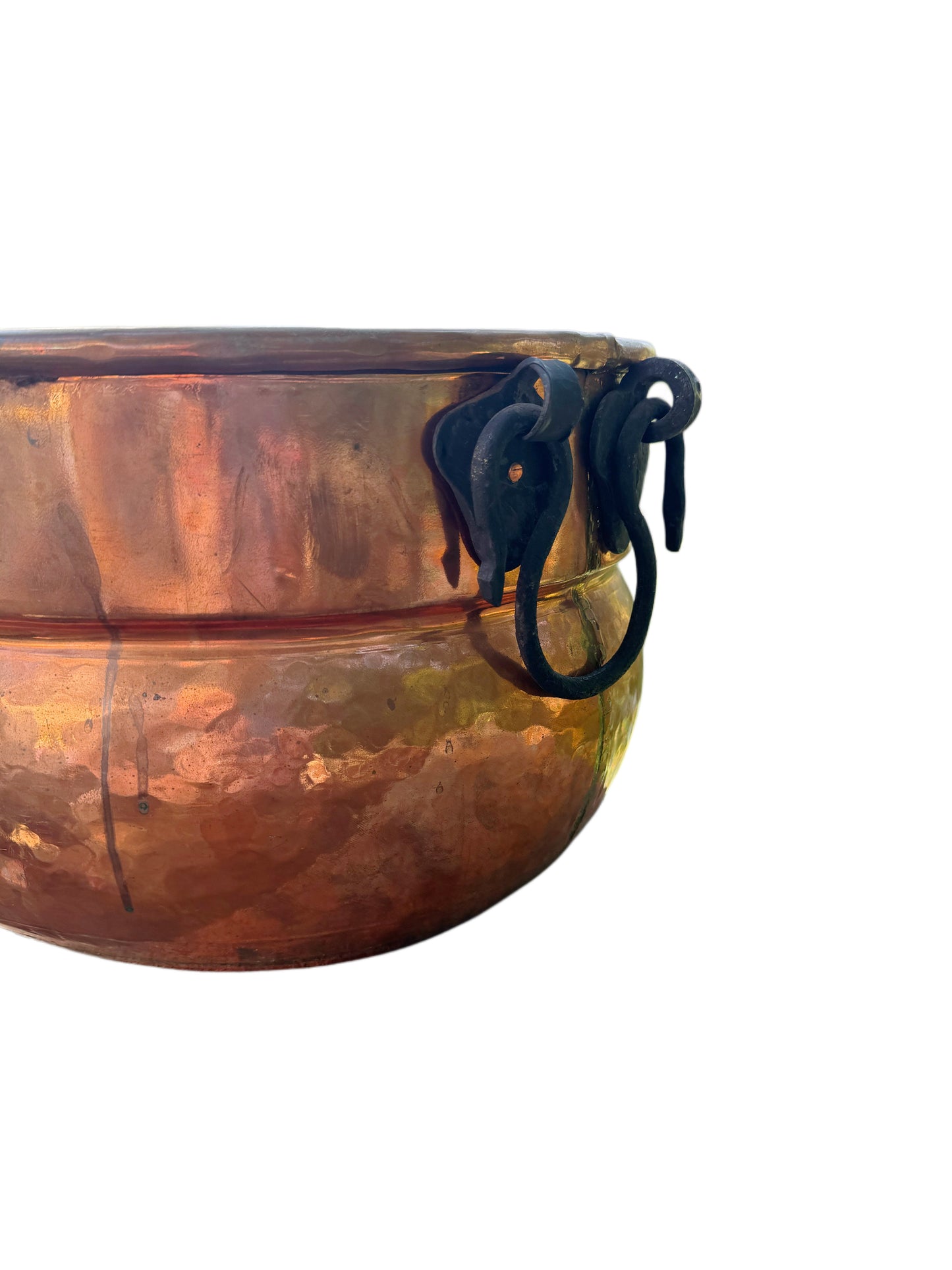 Hammered Copper Planter with Wrought Iron Handles