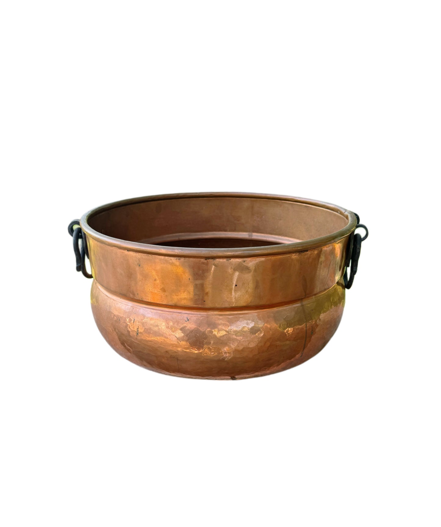 Hammered Copper Planter with Wrought Iron Handles