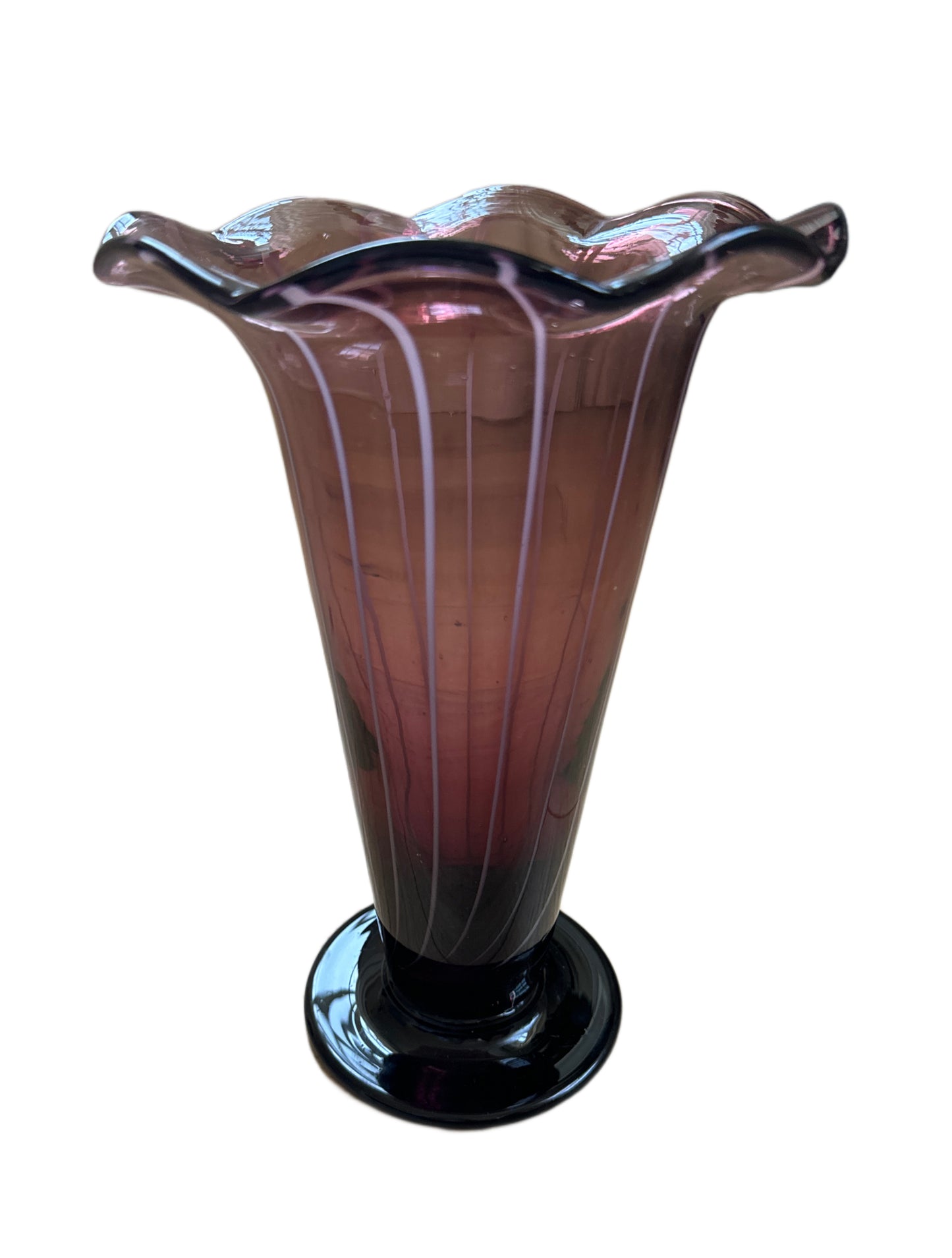 Hand Blown Glass Amethyst Footed Vase