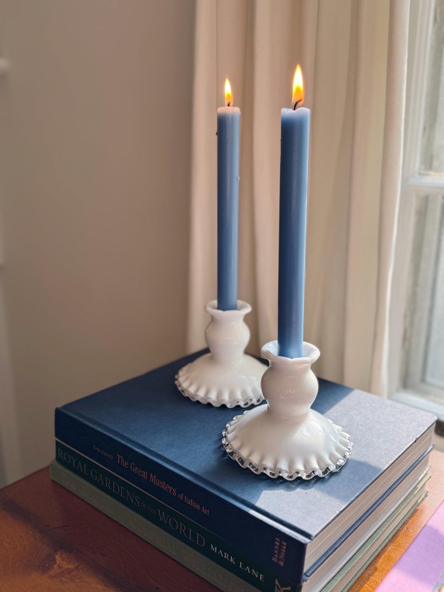 Pair of Fenton Glass Candlestick Holders