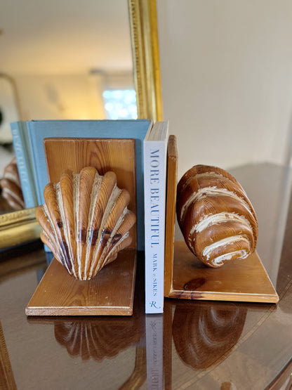 Pair of Carved Wood Shell Bookends