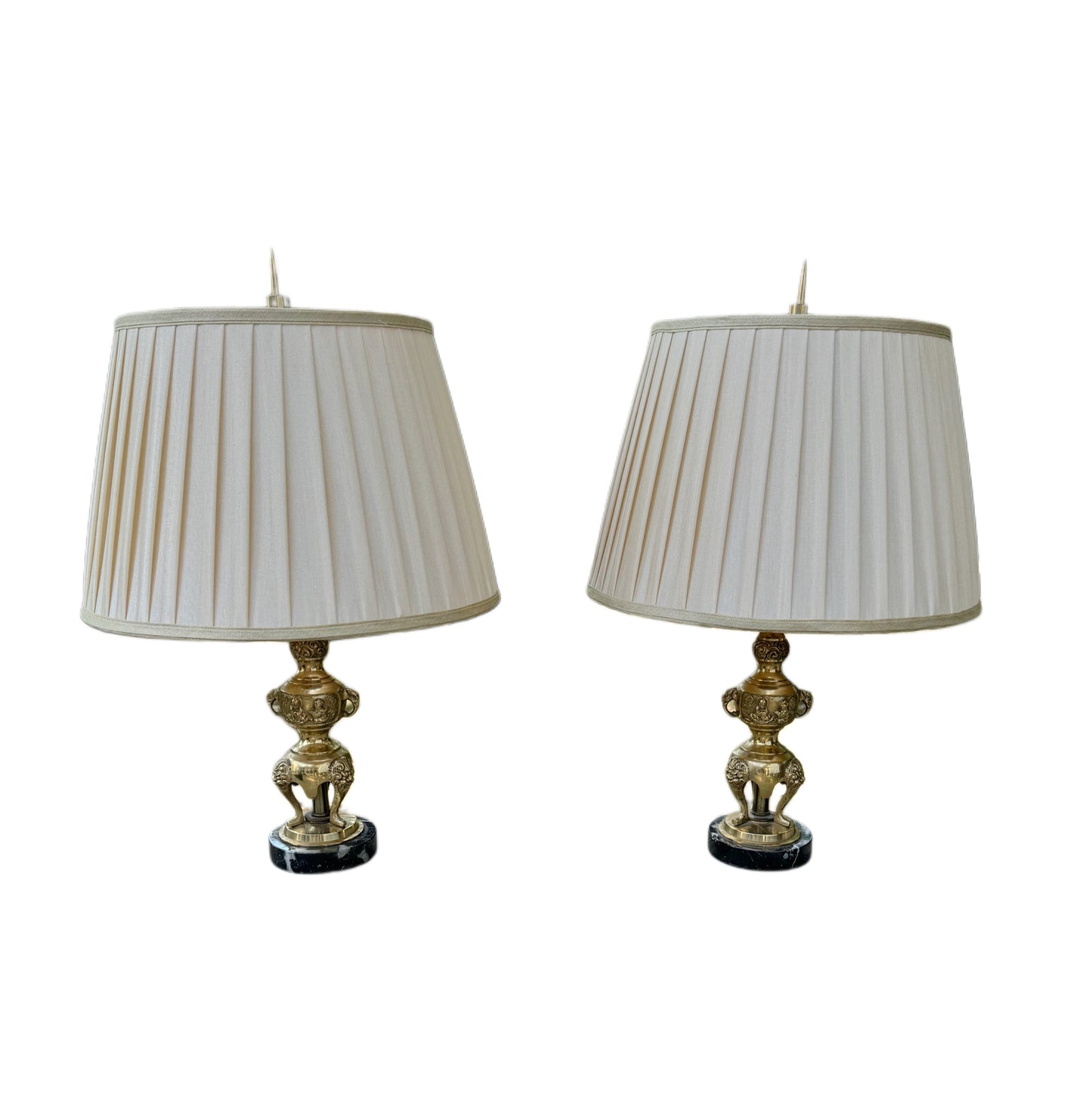 Pair of Brass Table Lamps with Marble Base