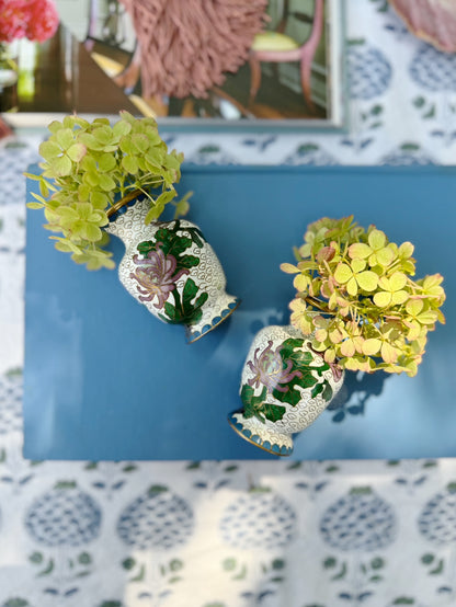 Pair of White Floral Cloisonné Vases